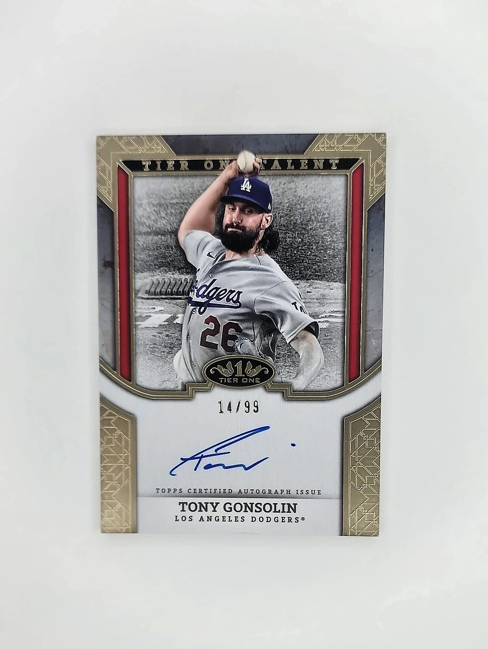 Tony Gonsolin ~ 2024 Topps Tier One Talent ~ On Card Autograph ~ Numbered 14/99